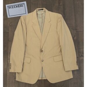 Vintage Woodmere Mens Beige‎ Tan Suit Jacket Blazer Size 42R Wool Blend 2-Button